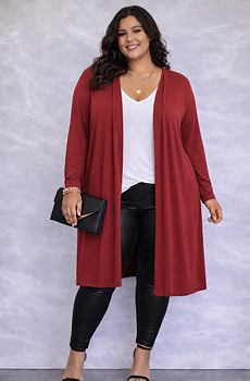 Cardigan med långa ärmar, burgundy 