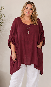 Tunika med fickor i oversizemodell, burgundy 