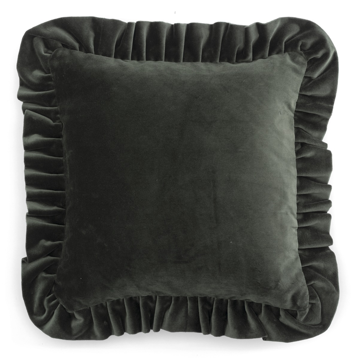 Chamois Kuddfodral Velvet With Ruffle Moss Green - 45x45cm