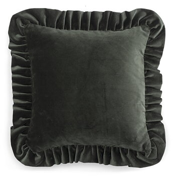 Chamois Kuddfodral Velvet With Ruffle Moss Green - 45x45cm