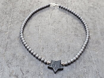 Star Necklace with Swedish Hematite, approx. 45 cm, 925 silver
