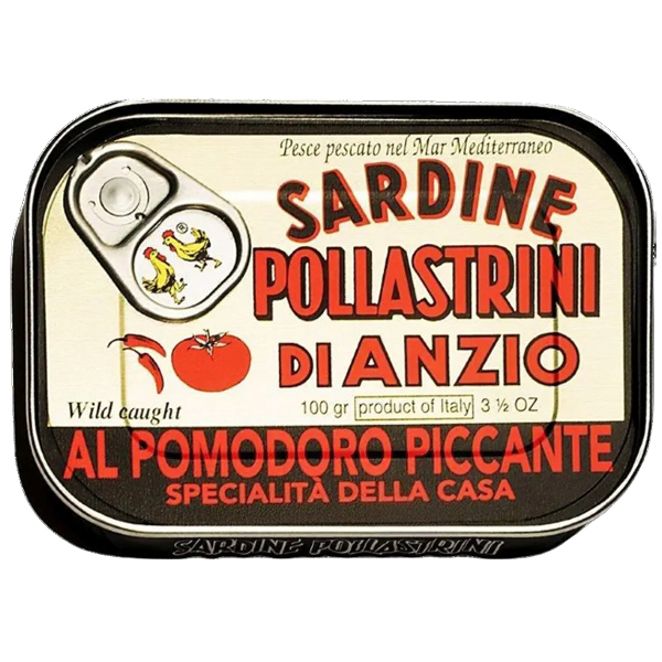 Pollastrini Sardiner med tomatsås & chili, 100 g
