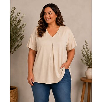 Tunika med veckad front, beige 
