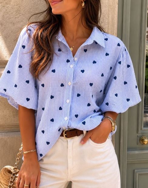 Blouse Hearts - blue