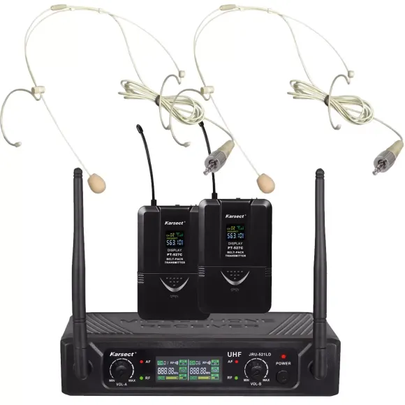 Karsect JRU-521LD/PT-527C/HT-3A trådlöst med 2 x tunna headset-mikrofoner