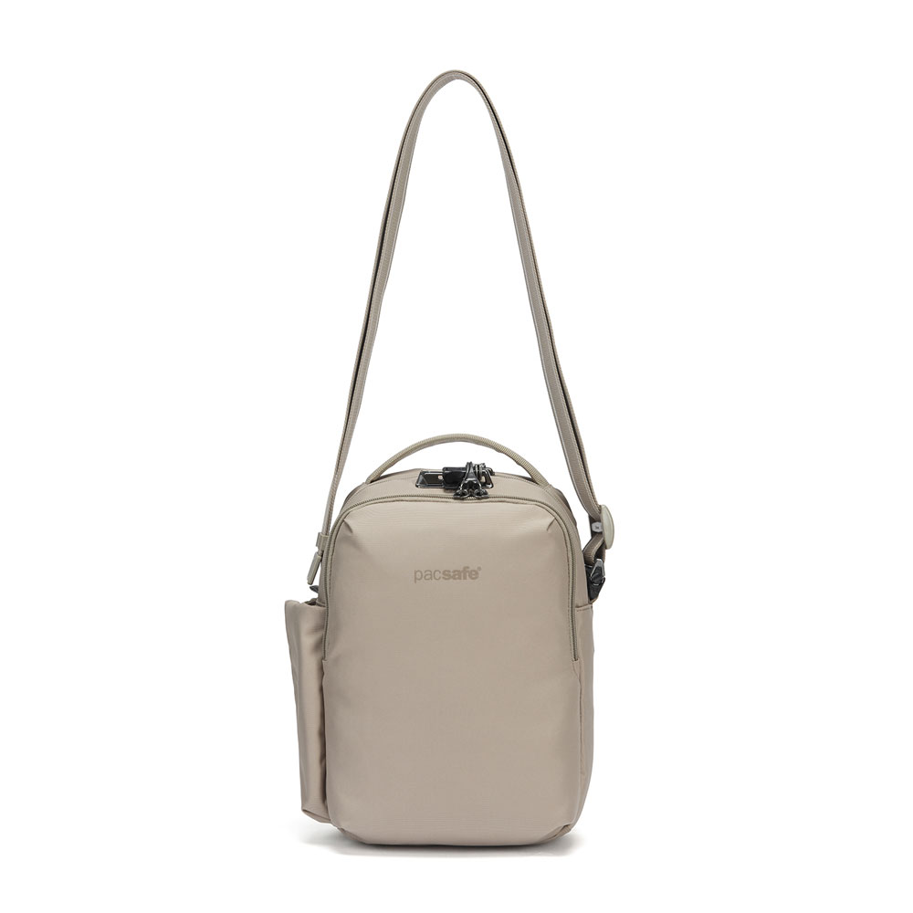 Stöldsäker axelremsväska - PACSAFE V Tour Crossbody Beige - 3
