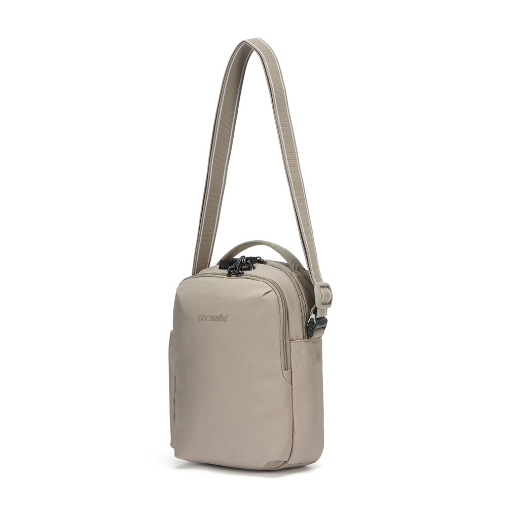 Stöldsäker axelremsväska - PACSAFE V Tour Crossbody Beige - 2