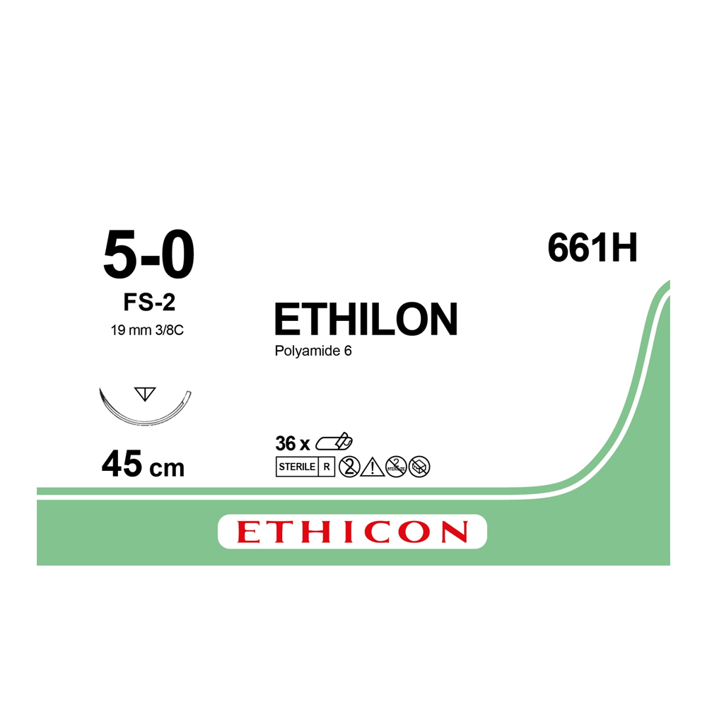 Ethilon® Sutur 5-0, 19mm 3/8 cutting 45 cm, Svart, 36st.
