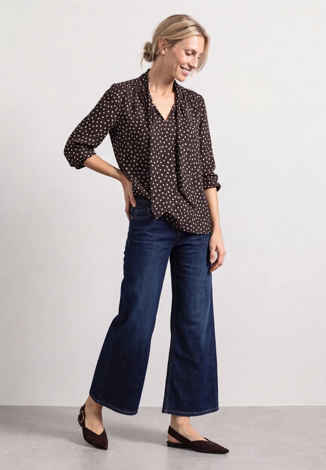 Printed Blouse Tie Detail - Black Coffee - Street One