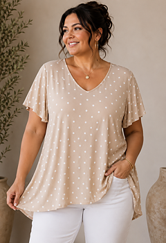 Tunika med prickar, beige 