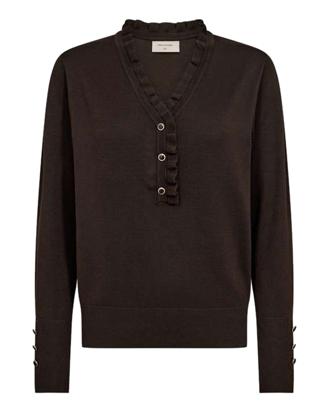 Jumper Katie v-ringad med knappar brun