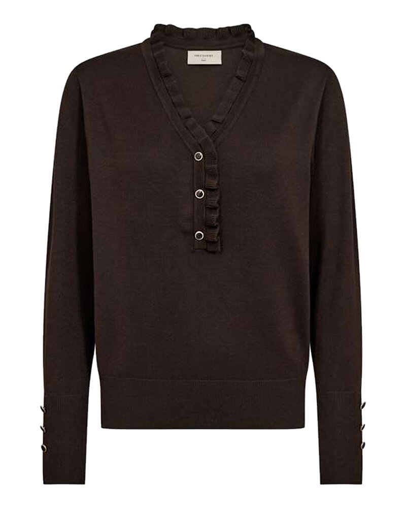 Jumper Katie v-ringad med knappar brun