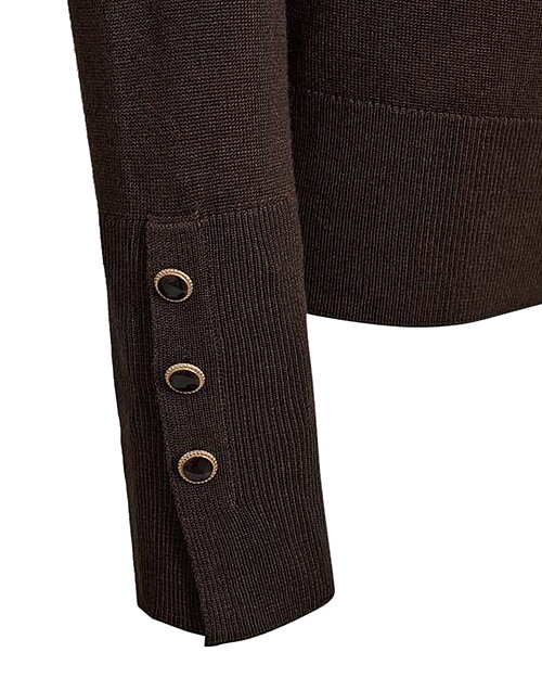 Jumper Katie v-ringad med knappar brun - 3