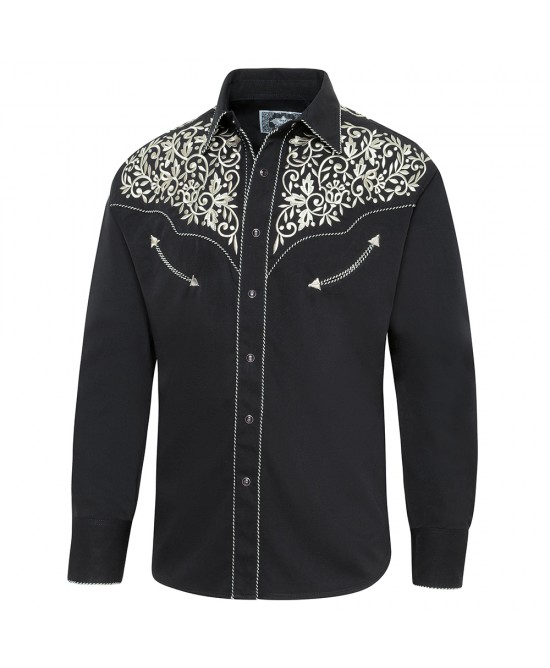 Henry westernskjorta svart med vita broderier