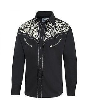 Henry westernskjorta svart med vita broderier