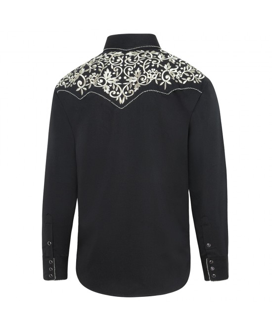 Henry westernskjorta svart med vita broderier - 2