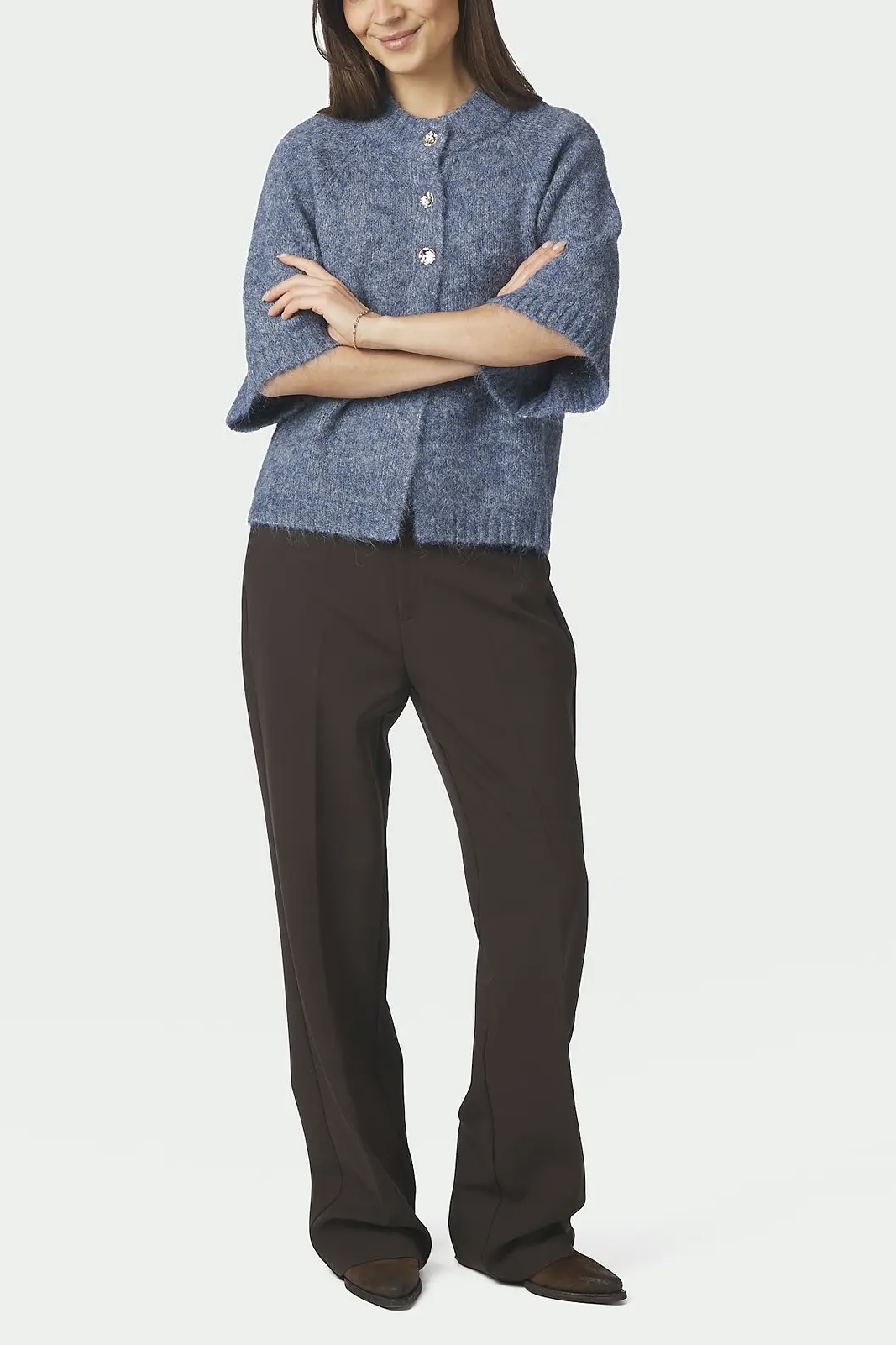 Neo Noir - Benuta Fluff  Knit Cardigan Smoke Blue - 3