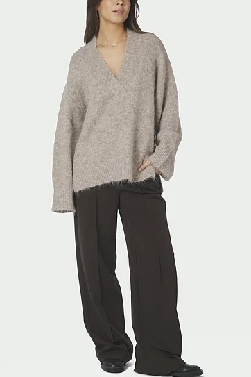 Neo Noir - Melli Fluffy Knit Blouse Beige Melange - 3