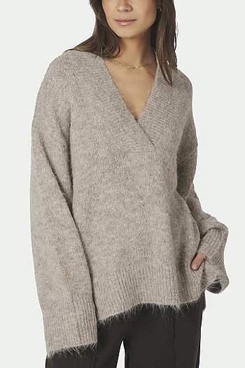 Neo Noir - Melli Fluffy Knit Blouse Beige Melange