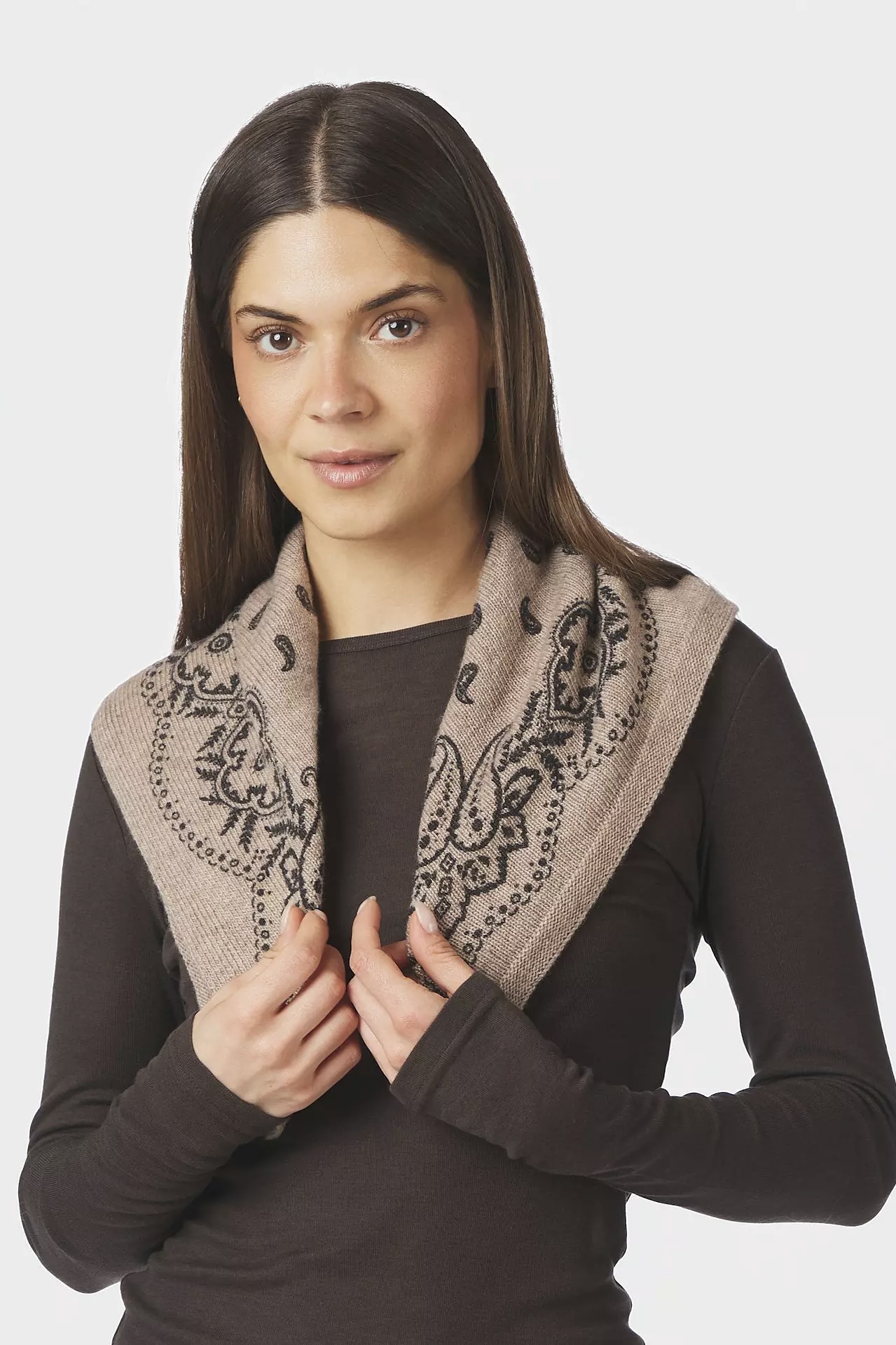 Neo Noir - Adelina Paisley Knit Scarf Beige Melange - 3
