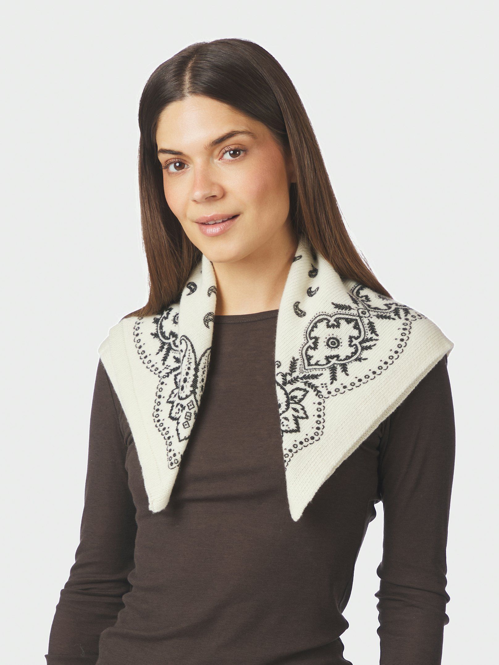 Neo Noir - Adelina Paisley Knit Scarf Off White - 3