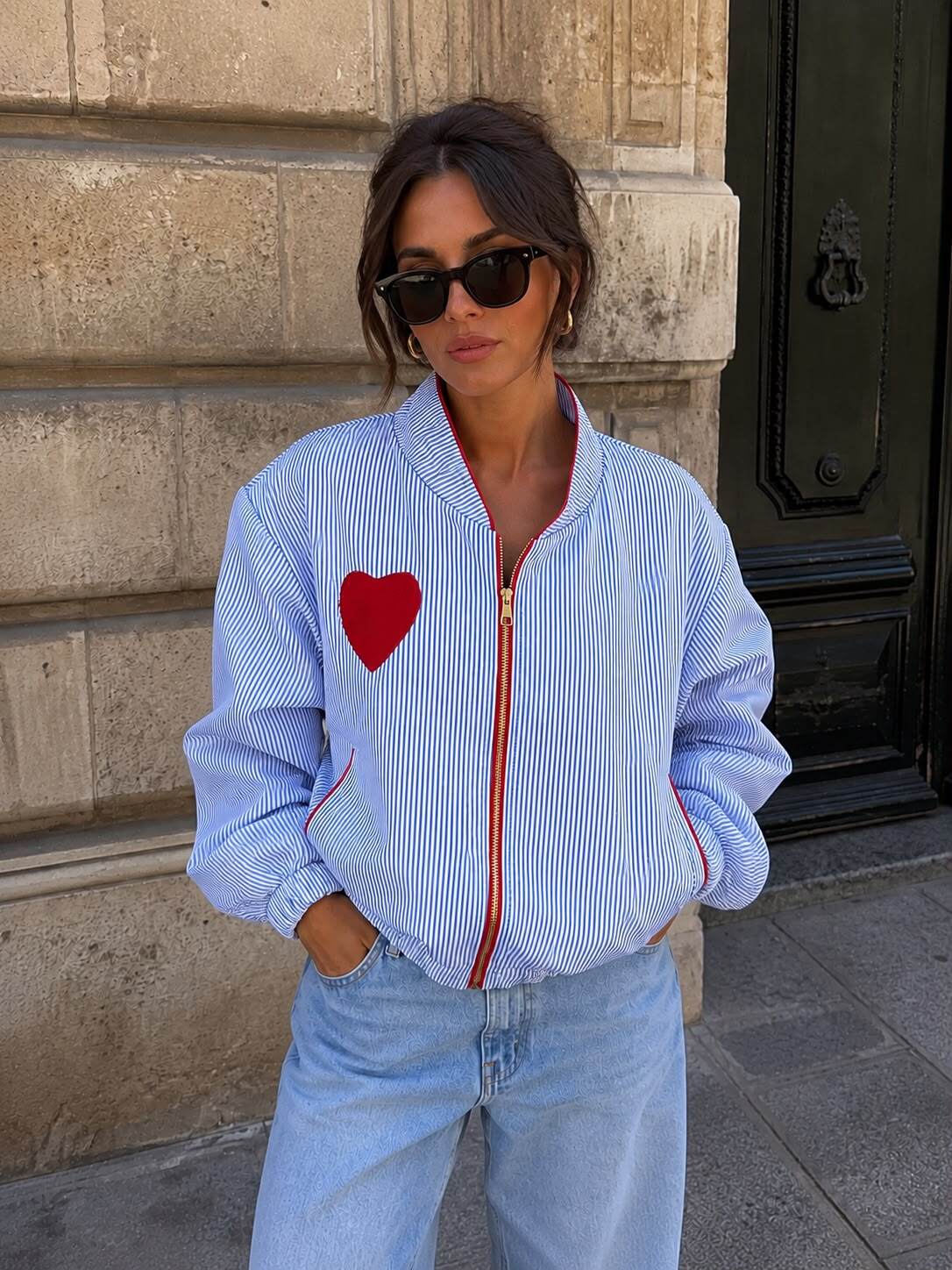 Bomber stripes heart light blue - 2