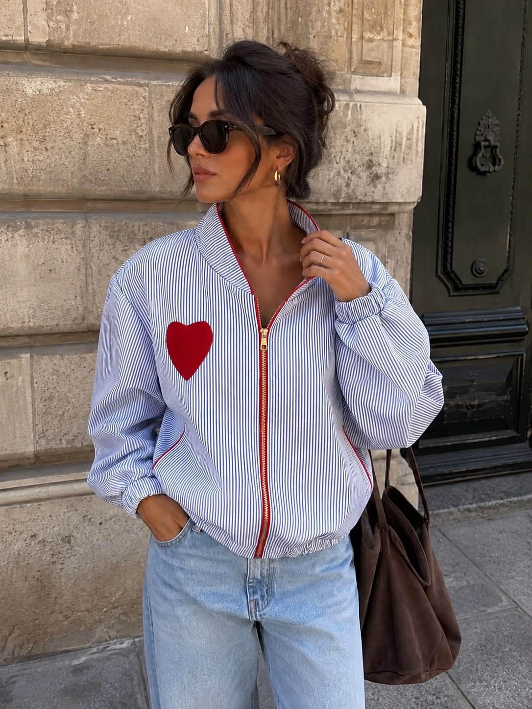 Bomber stripes heart light blue