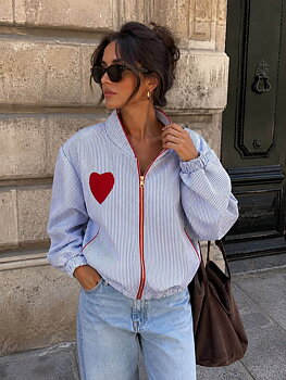 Bomber stripes heart light blue