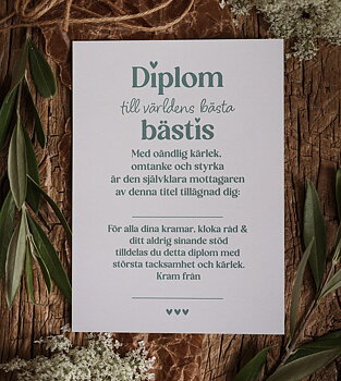 Vykort - Diplom till världens bästa bästis - Majas Cottage