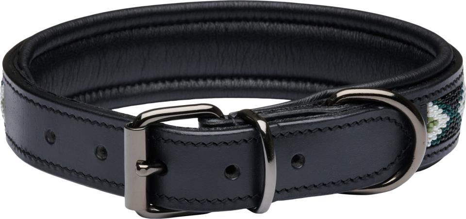 Catago Viben Hundhalsband I Läder Med Pärlmönster  Svart/Grön/Vit