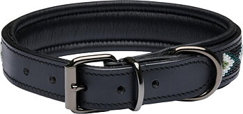Catago Viben Hundhalsband I Läder Med Pärlmönster  Svart/Grön/Vit