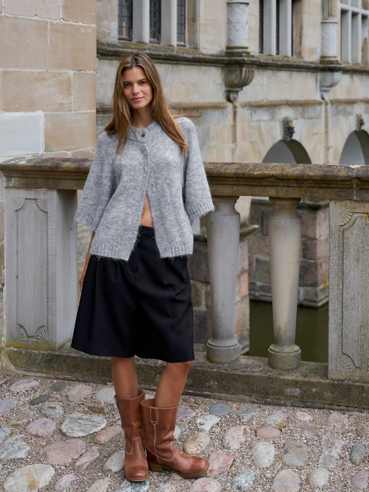 Neo Noir Benuta Fluffy Knit Cardigan, Grey Melange - 8