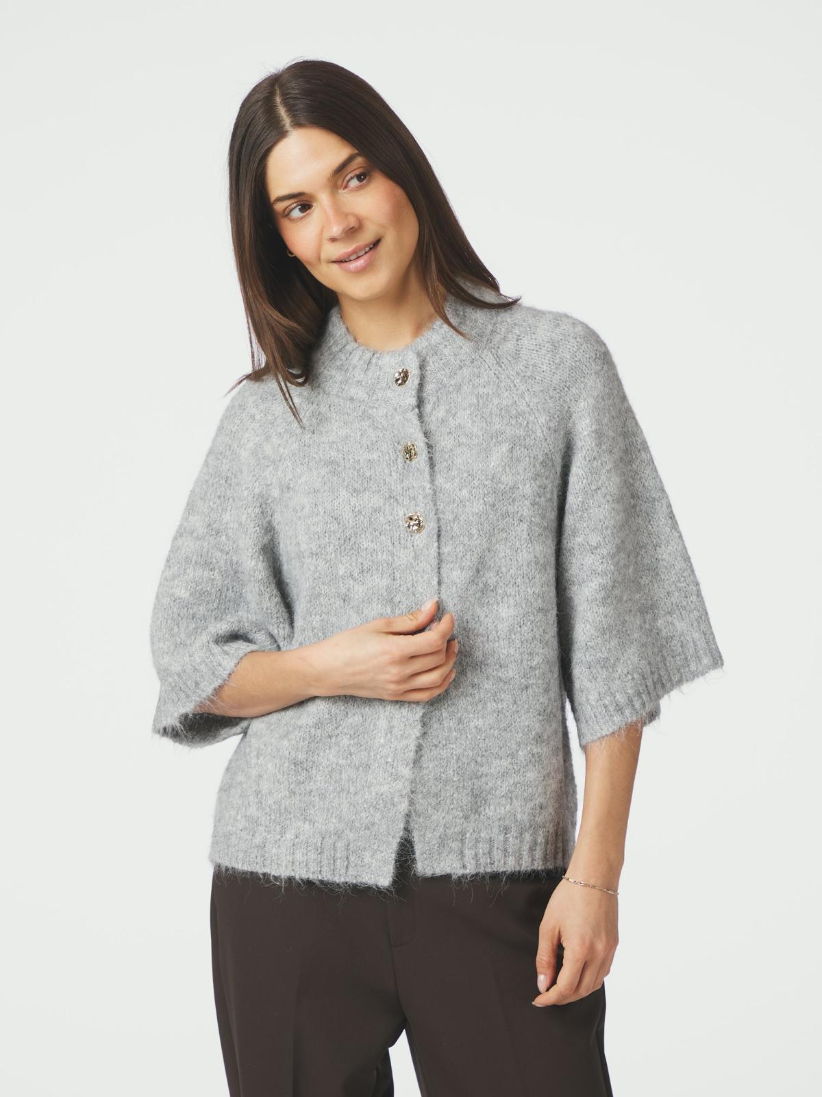 Neo Noir Benuta Fluffy Knit Cardigan, Grey Melange - 3