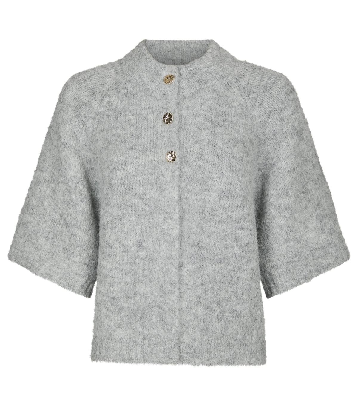 Neo Noir Benuta Fluffy Knit Cardigan, Grey Melange