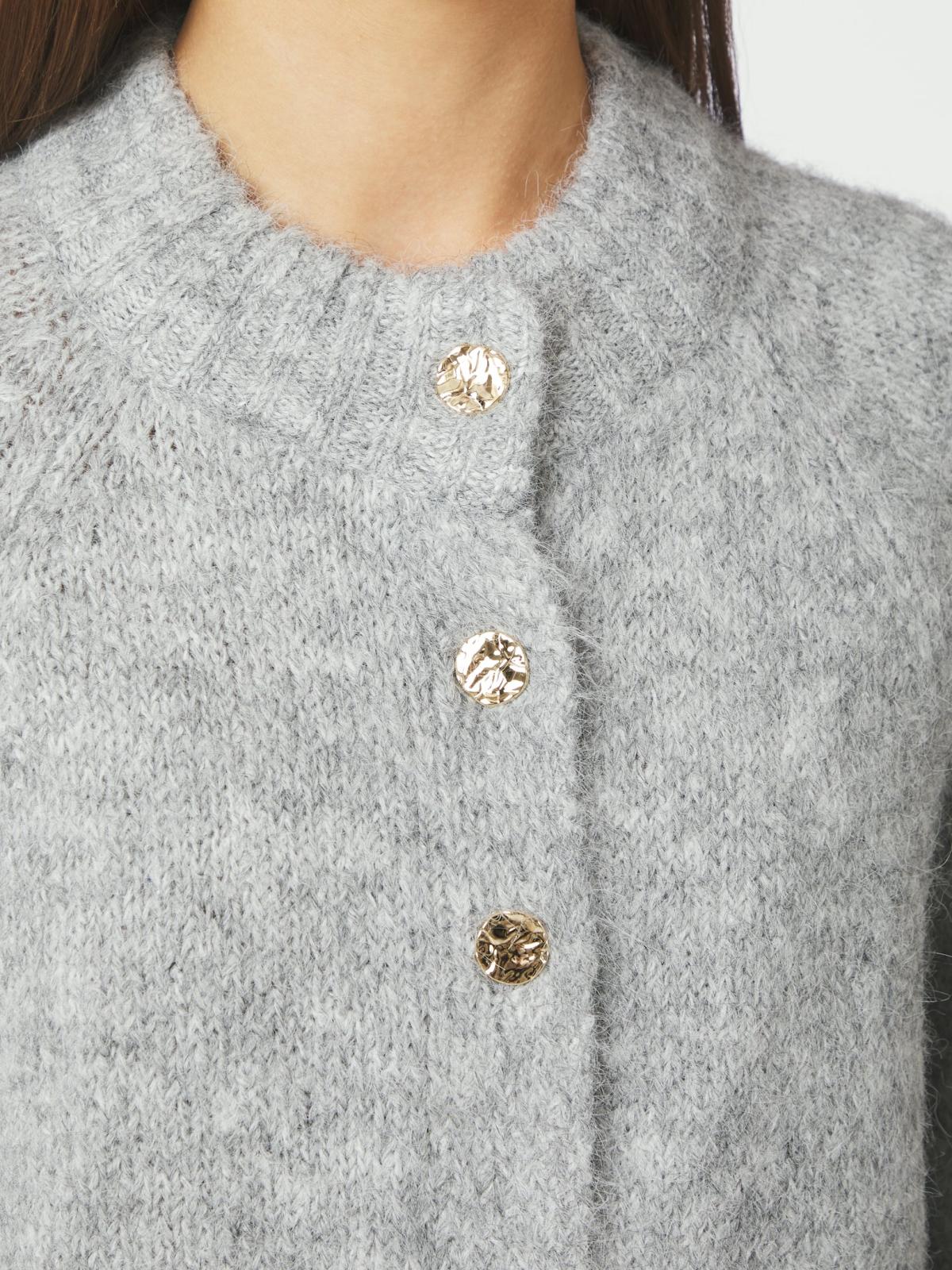 Neo Noir Benuta Fluffy Knit Cardigan, Grey Melange - 6