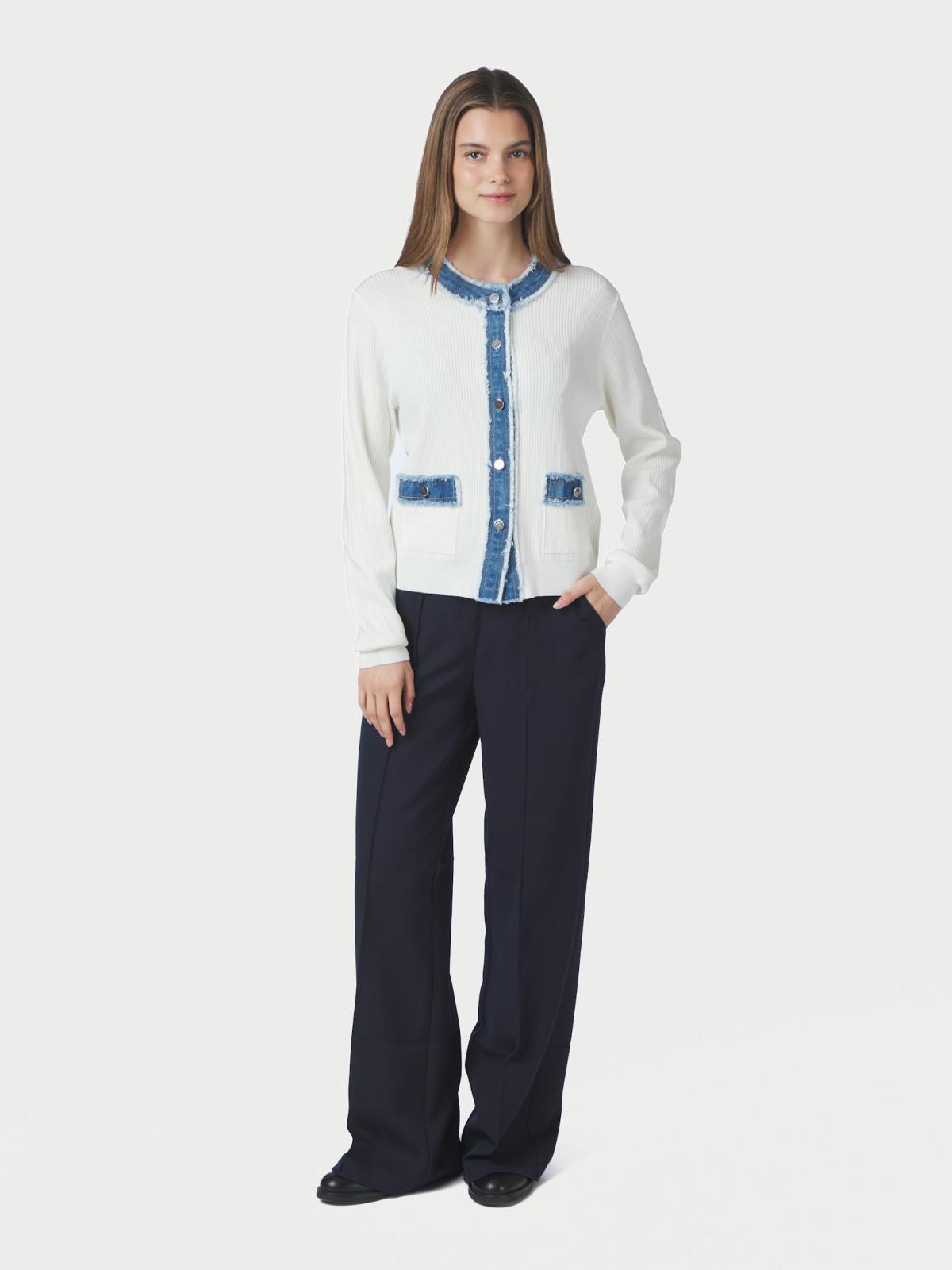 Neo Noir Zelma Knit Denim Cardigan,  Off White/Denim - 5