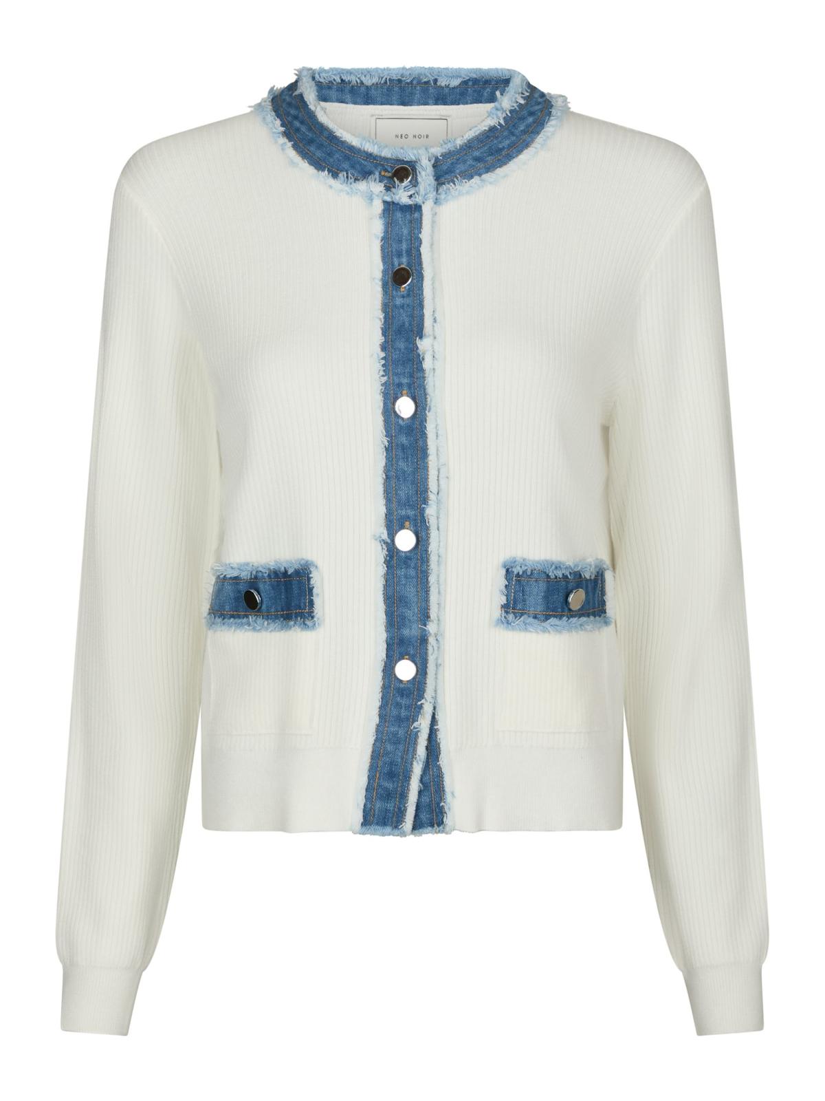 Neo Noir Zelma Knit Denim Cardigan,  Off White/Denim