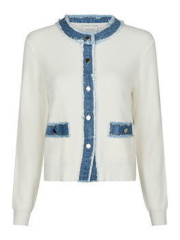 Neo Noir Zelma Knit Denim Cardigan,  Off White/Denim