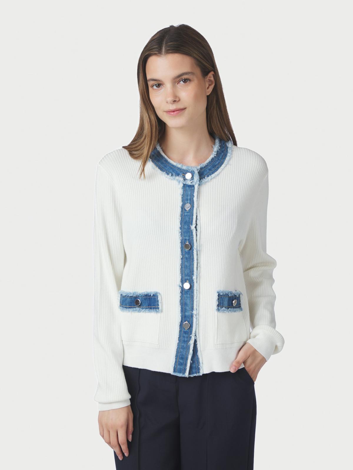 Neo Noir Zelma Knit Denim Cardigan,  Off White/Denim - 3