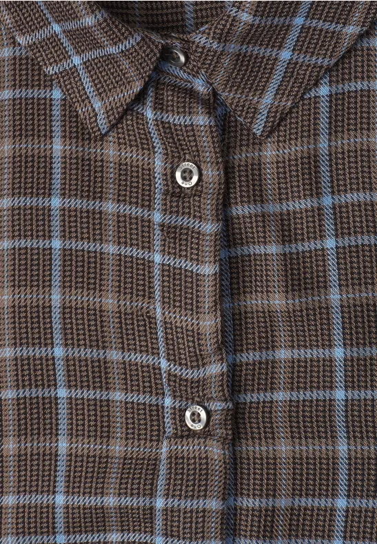 Checke Shirtcollar Blouse Silk Brown Rutig blus  - 4