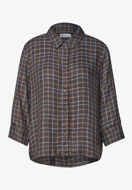 Checke Shirtcollar Blouse Silk Brown Rutig blus 