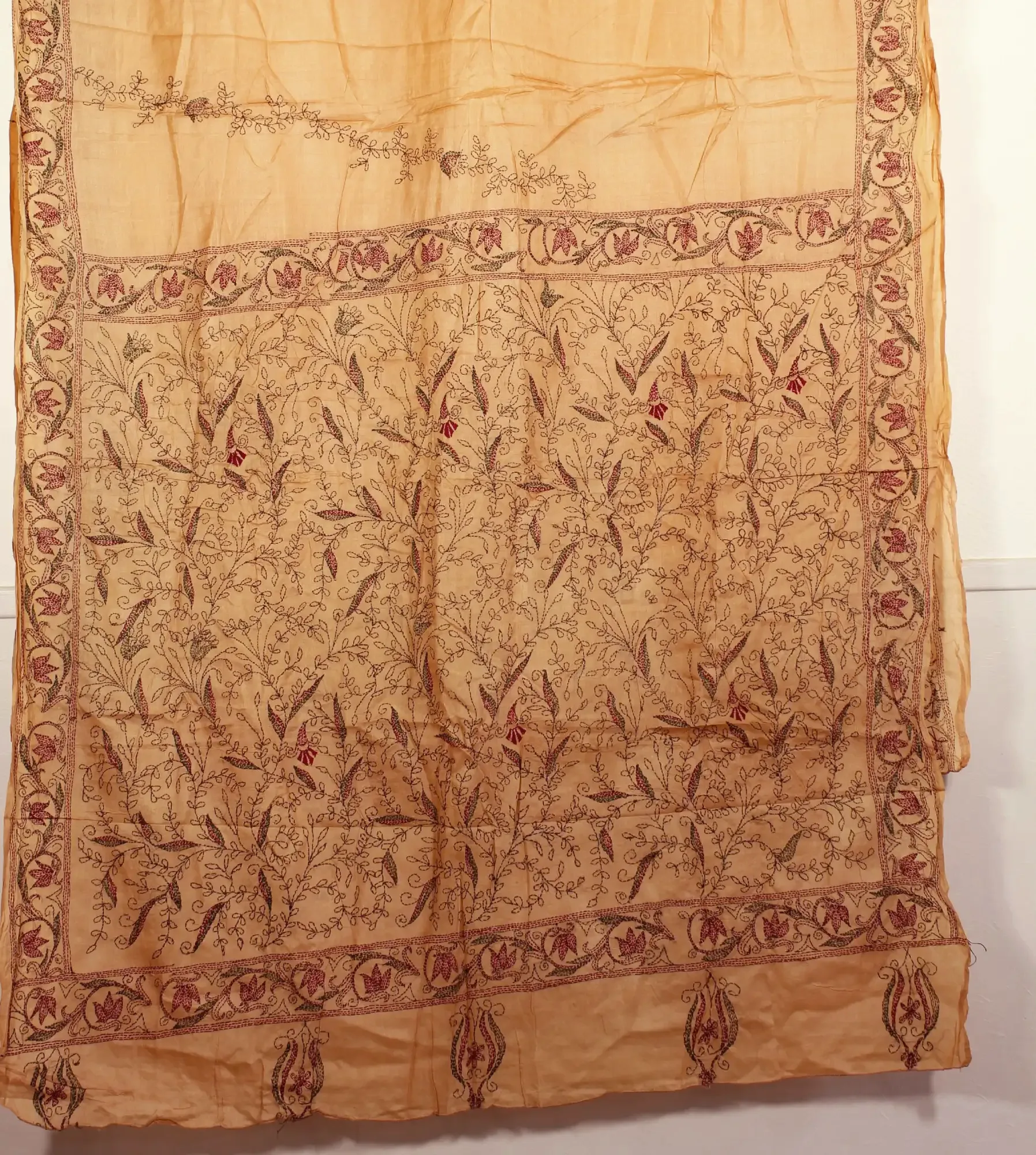 Handbroderad Indisk Sari ljust tegelorange - 3