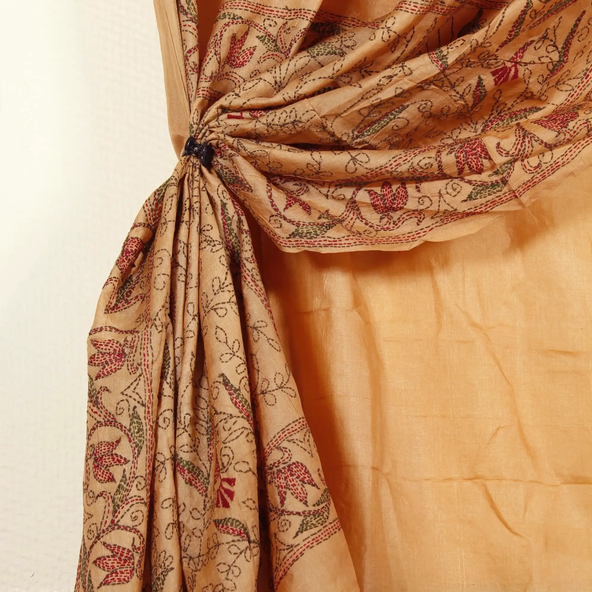 Handbroderad Indisk Sari ljust tegelorange - 2