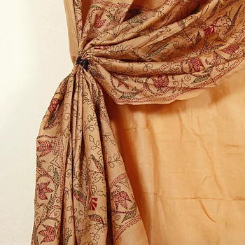 Handbroderad Indisk Sari ljust tegelorange
