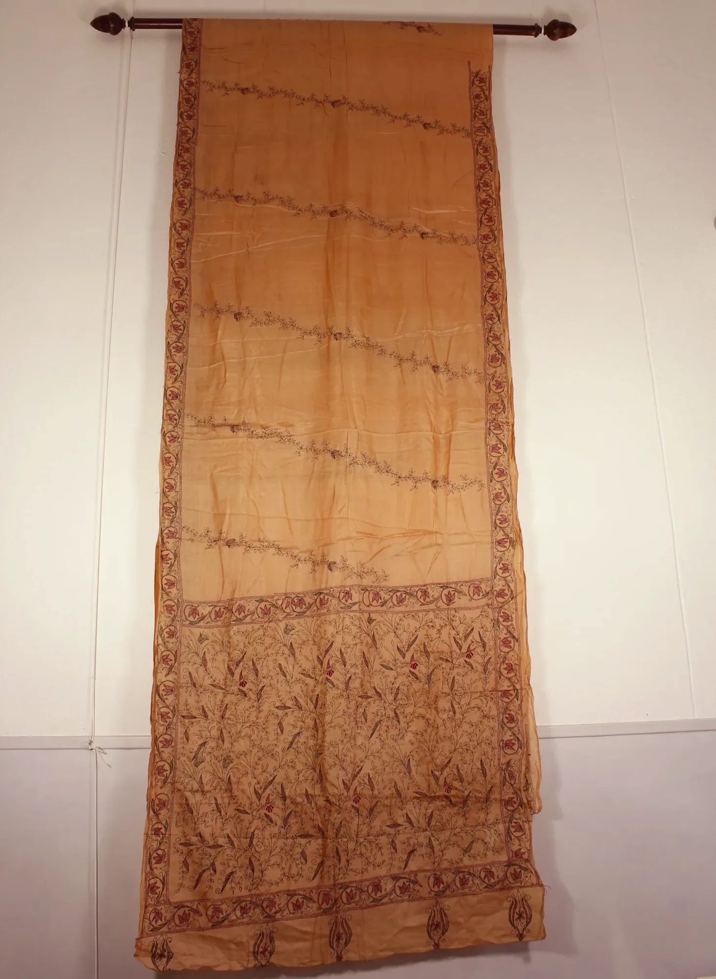 Handbroderad Indisk Sari ljust tegelorange - 4