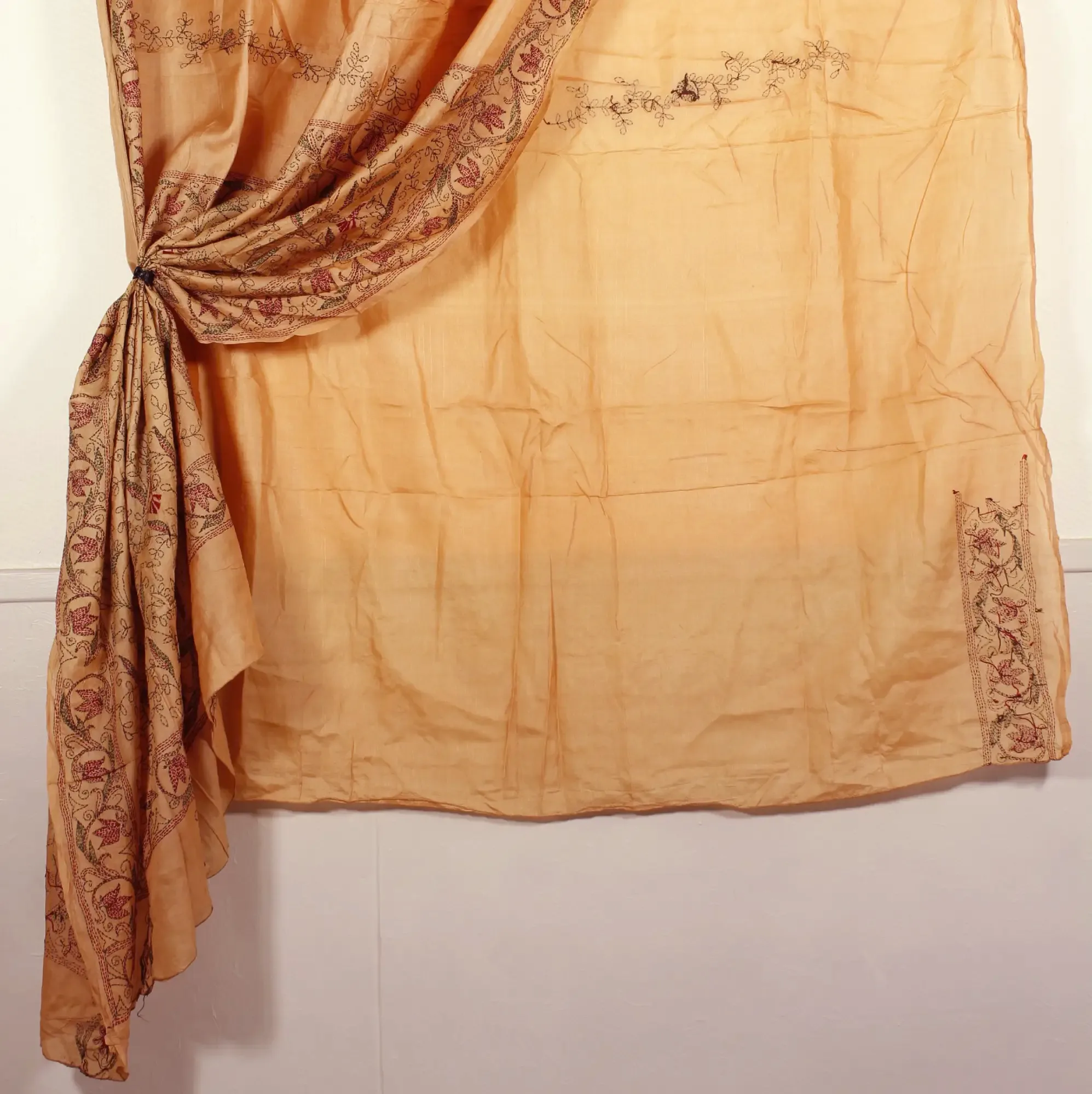 Handbroderad Indisk Sari ljust tegelorange - 6