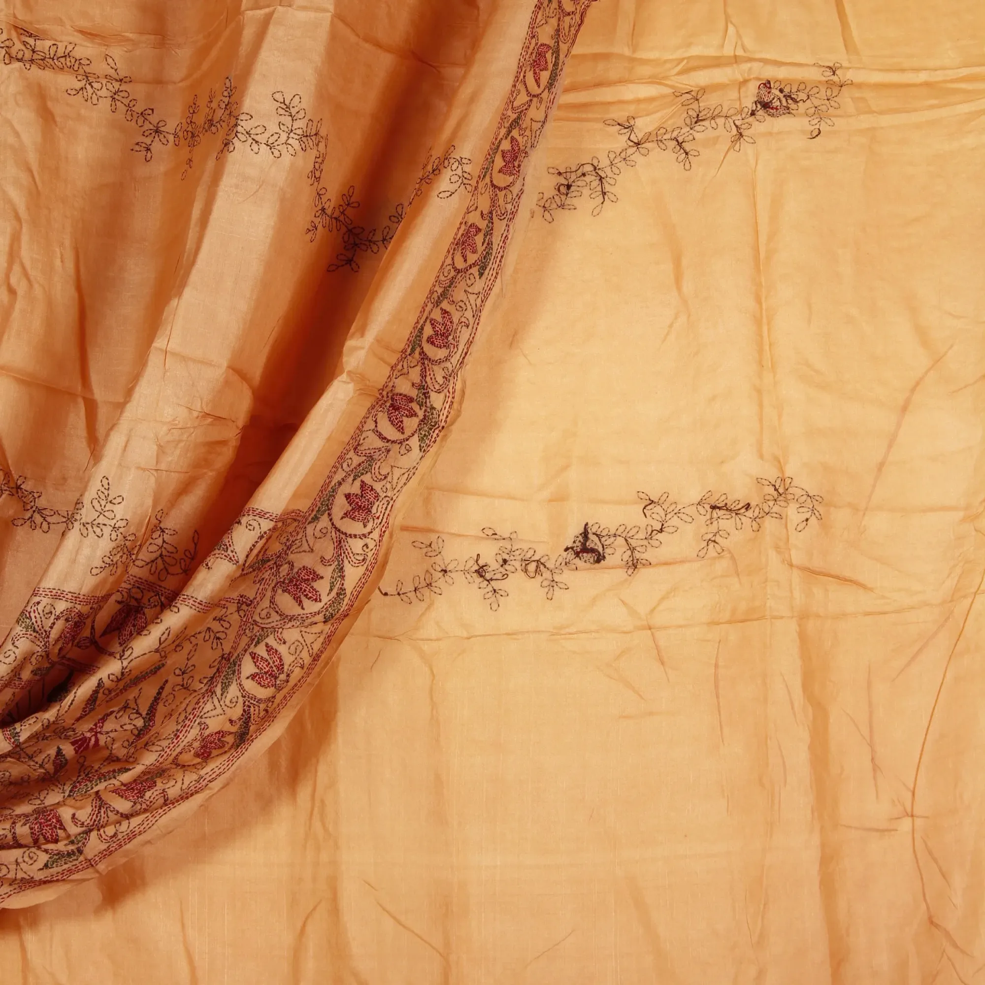 Handbroderad Indisk Sari ljust tegelorange - 5