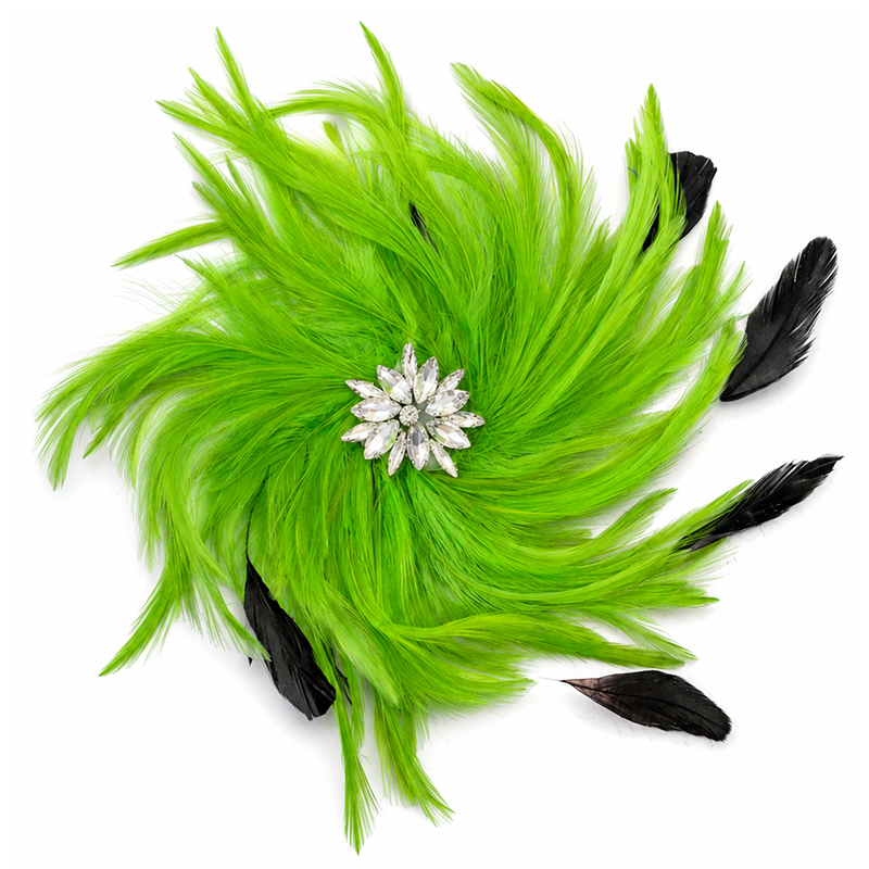 FLOWER - fjädrar & strass /neongrön