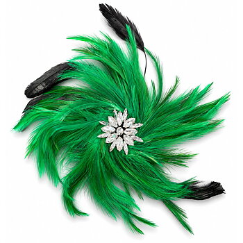 FLOWER - fjädrar & strass /grön
