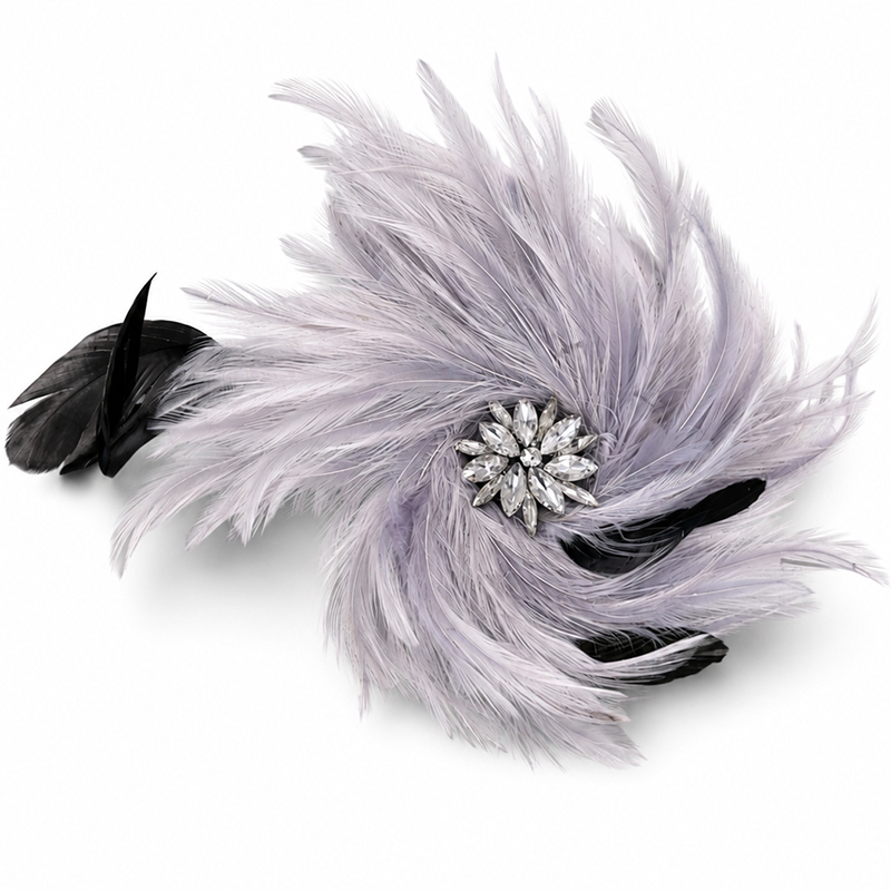 FLOWER - fjädrar & strass /grå